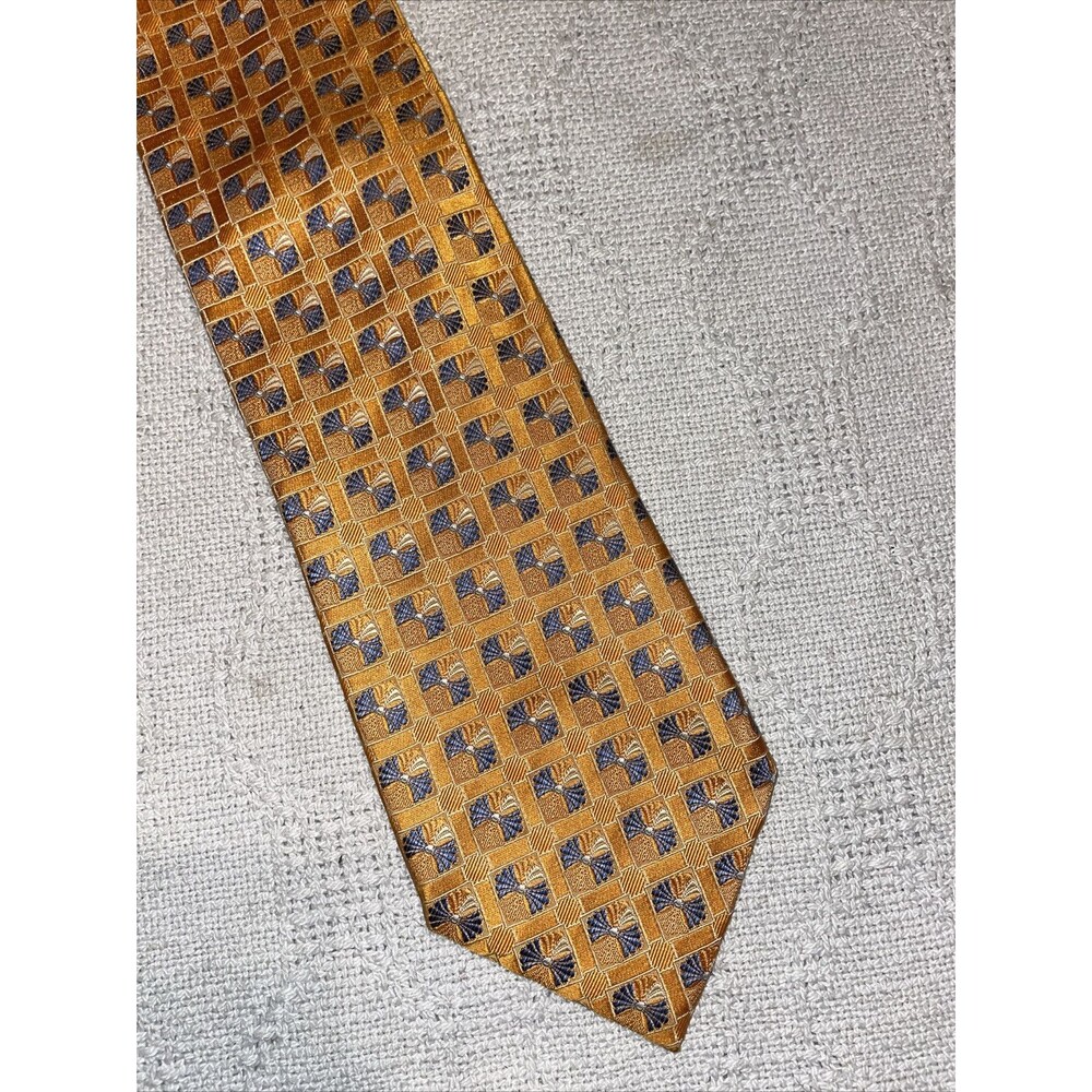 Ermenegildo Zegna Men’s Dress Tie Size 60” 3.5” Orange Geometric Jacquard Formal